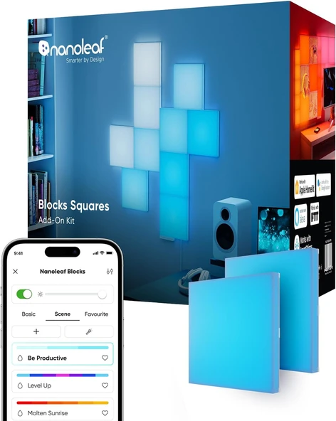 Nanoleaf Blocks Genişletme Paketi | 2 Kare Panel (Başlangıç ​​Kiti Gereklidir), Rgbw Renk Değiştiren Duvar Aydınlatması, Ayarlanabilir Renk Sıcaklığı (2700K - 6500K), Yumuşak Atmosfer Işığı, Beyaz ürün görseli 1