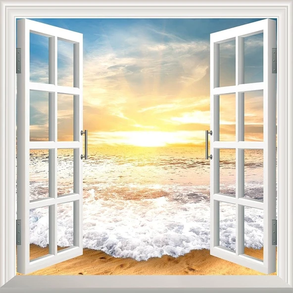 Pencere Poster Duvar Kağıdı Deniz Dalga Yapışkanlı Sticker ürün görseli 1