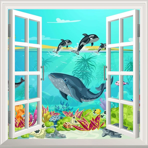 Pencere Poster Duvar Kağıdı 3D Deniz Yapışkanlı Sticker ürün görseli 1