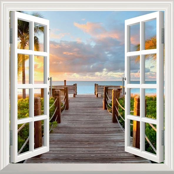 Pencere Poster Duvar Kağıdı Deniz Kenar Yapışkanlı Sticker ürün görseli 1
