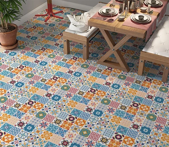 Stickerart Yer Kaplama Zemin Kaplama Folyosu 65X130 Cm Fayans Karo Renkli ürün görseli 1