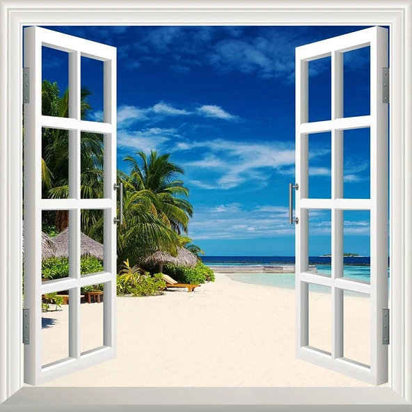 Pencere Poster Duvar Kağıdı Deniz Tatil Yapışkanlı Sticker ürün görseli 1