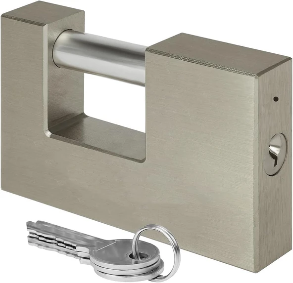 Kepenk İşyeri Kapısı Kilidi Yassı Kayar Milli Saten Asma Kilit Kapı Emniyet 80 Mm 3 Anahtarlı Metal ürün görseli 1