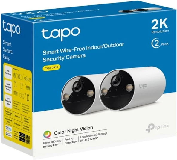 Tapo C410 2-Pack, 2K 3Mp, Renkli Gece Görüşü, Şarj Edilebilir, Solar Panel Destekli, Ip65, Yerel/Bulut Depolama, 110° Açılı, Işıklı Sesli Alarm, Kablosuz Bataryalı Güvenlik Kamerası ürün görseli 1