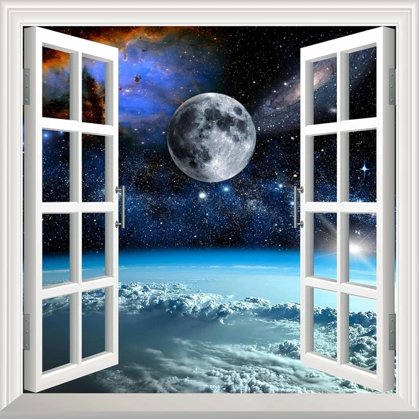 Pencere Poster Duvar Kağıdı Uzay Manzarası 4 Yapışkanlı Sticker ürün görseli 1