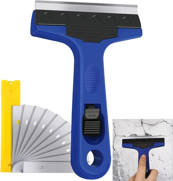 Aputue Jilet Kazıyıcı, 10 Cm Uzunluğunda 10 Ekstra Metal Bıçaklı, Yapıştırıcı, Boya, Sıva, Çıkartma Dekal Temizleme Aparatı, Cam, Fayans Zeminler İçin ürün görseli 1
