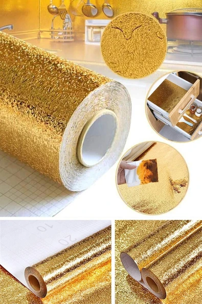 Yapışkanlı Gold Mutfak Tezgah Folyosu, Su Geçirmez, Şık Kaplama, 1M X 40Cm ürün görseli 1