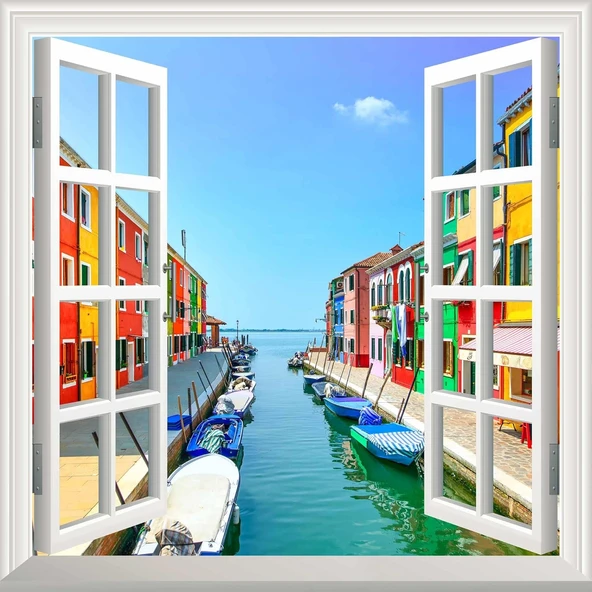 Pencere Poster Duvar Kağıdı Burano Yapışkanlı Sticker ürün görseli 1