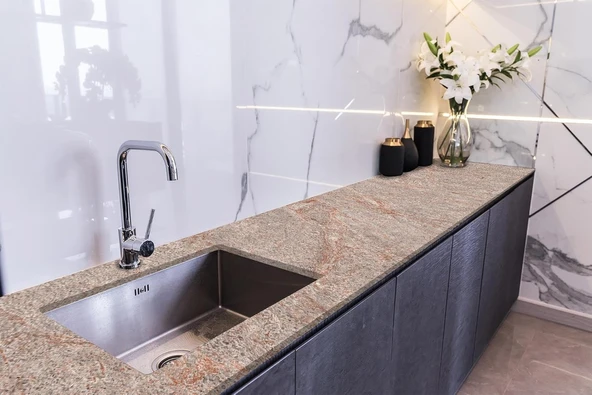Stickerart Tezgah Üstü Fayans Kaplama Folyosu Mutfak Tezgahı Kaplama Pink Beige Marble 70 Cm X 4 Metre ürün görseli 1