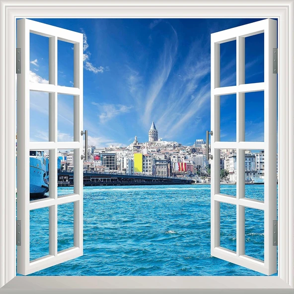 Pencere Poster Duvar Kağıdı İstanbul Galata Yapışkanlı Sticker ürün görseli 1