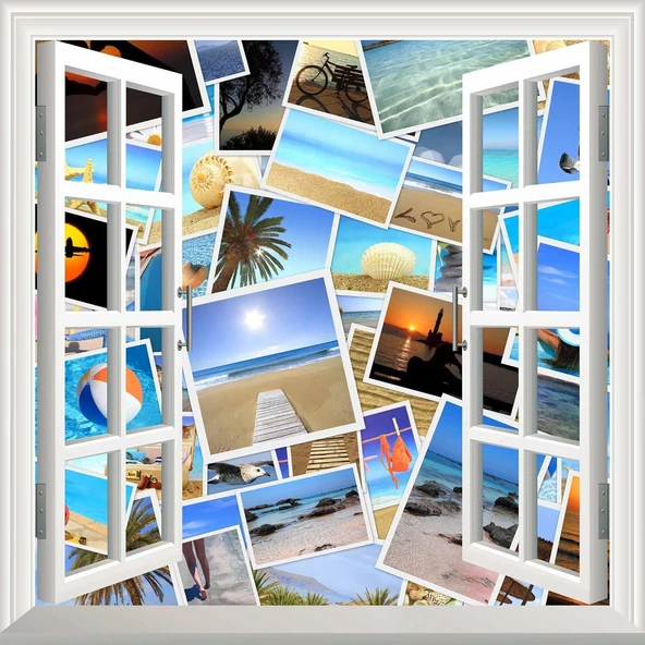 Pencere Poster Duvar Kağıdı Tatil Fotokolaj Yapışkanlı Sticker ürün görseli 1