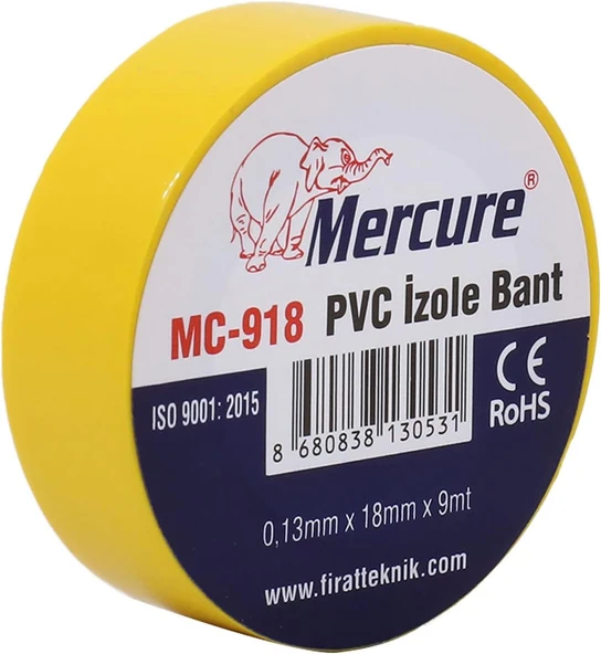 Mercure Elektrikçi Bandı Sarı İzole Elektirik Bant Bandı Pvc 9 Metre ürün görseli 1
