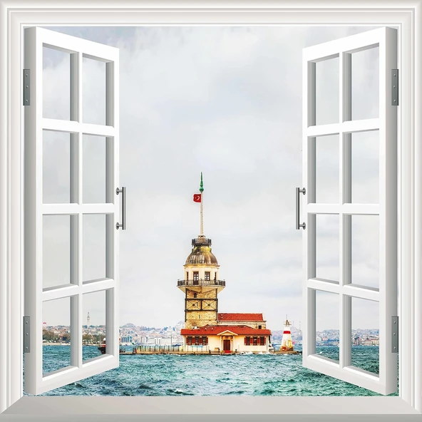 Pencere Poster Duvar Kağıdı Kız Kulesi Yapışkanlı Sticker ürün görseli 1