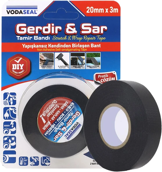Gerdir Sar Esnek Tamir Bandı 20 Mm X 3 Mt Kendinden Birleşen Kauçuk Bant ürün görseli 1