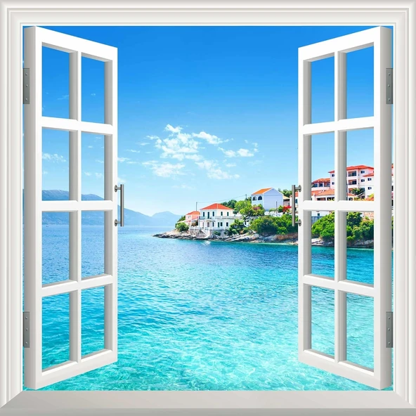 Pencere Poster Duvar Kağıdı Yunanistan Firkardo Yapışkanlı Sticker ürün görseli 1