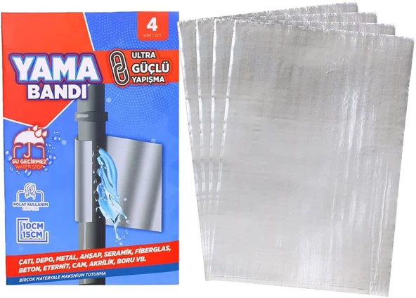 Bondit Güçlü Su Geçirmez Tamir Yama Bandı Alüminyum Kaplı 10X15 Cm 4 Adet ürün görseli 1
