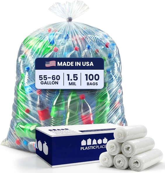 Plasticplace 55-60 Galon Torbası 1,5 Mil - Şeffaf Ağır Hizmet Kutusu Astarları - Rulolar - 96,5 Cm X 147,3 Cm (100 Adet) ürün görseli 1