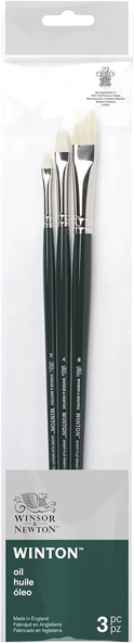 Winsor & Newton 5990608 Winton Fırça Setleri, Yağlı Boya, Akrilik Boya Alkid Boya Için, Yüksek Kaliteli Domuz Kıllarından -3 Düz Fırça No. 2, 4, 8 ürün görseli 1