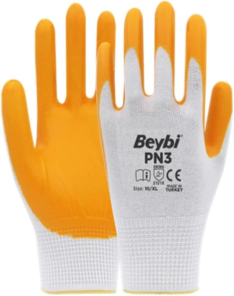 Beybi Pn3 Polyester Örme Yarı Nitril Kaplı İş Eldiveni 10 Beden 5 Çift ürün görseli 1