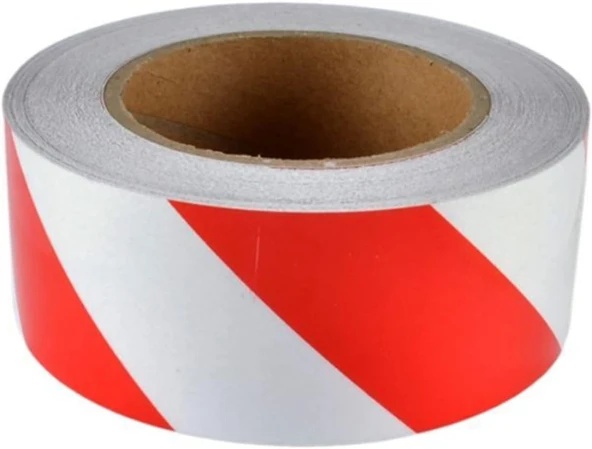 Reflektörlü Reflektif Fosforlu Şerit Bant 7.5 Cm 1 Metre İkaz Bandı Kırmızı Beyaz ürün görseli 1