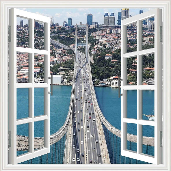 Pencere Poster Duvar Kağıdı Boğaz Köprüsü Yapışkanlı Sticker ürün görseli 1