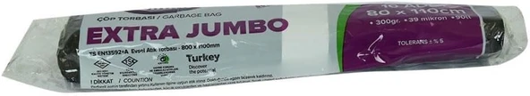Torbası Extra Boy 80X110Cm 300Gr 39Mikron 90Lt Siyah Rulo 10 Adet ürün görseli 1