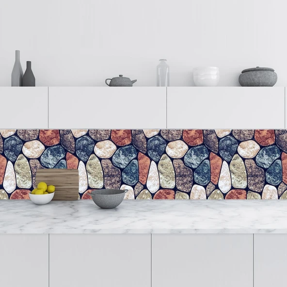 Mutfak Tezgah Arası Folyo Fayans Kaplama Folyosu Mermer Taş Doku 60X500 Cm ürün görseli 1