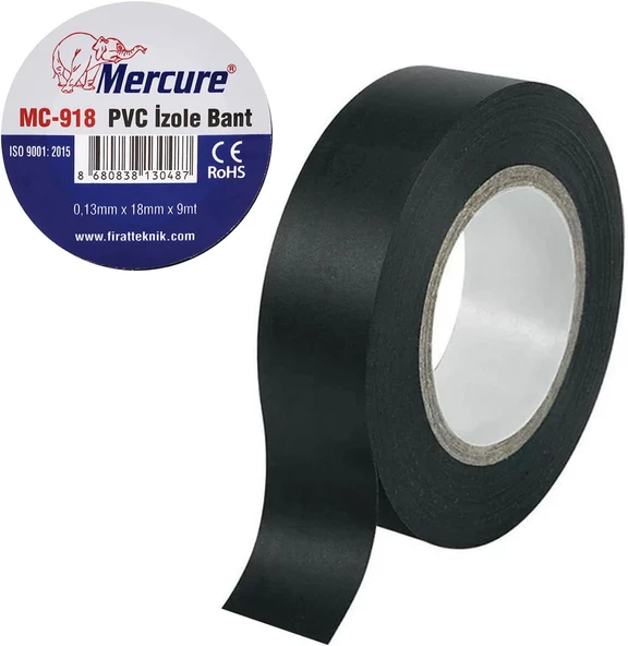Mercure Elektrikçi Bandı Siyah İzole Elektirik Bant Bandı Pvc 9 Metre ürün görseli 1