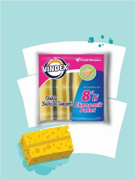 Vi̇ndex Klasi̇k Yeşi̇l Bulaşik Süngeri̇ Oluklu 8'Li̇ ürün görseli 1