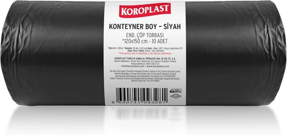 Konteyner Boy Torbası Siyah 10’Lu 120X150 Cm, Yırtılmaya Dayanıklı, Konteyner Boy Poşeti, Çift Katlı, Geri Dönüştürülebilir, Fabrika, İnşaat, Depo, Kafe, Otel, Hastane, Bahçe ürün görseli 1