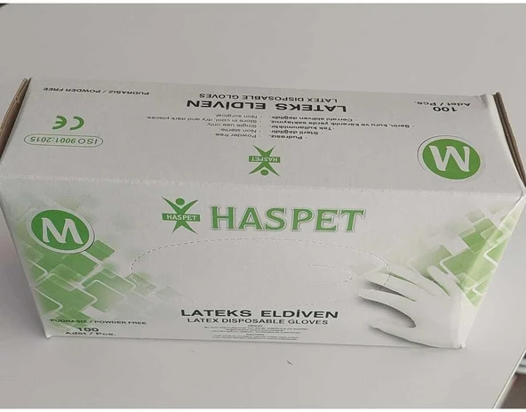 Has-Pet Haspet Latex Pudrasız Eldiven Medium 100'Lü ürün görseli 1