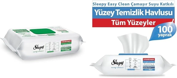Sleepy Easy Clean Beyaz Sabun + Çamaşır Suyu Katkılı Yüzey Temizlik Havlusu 100+100(200 Yaprak) ürün görseli 1
