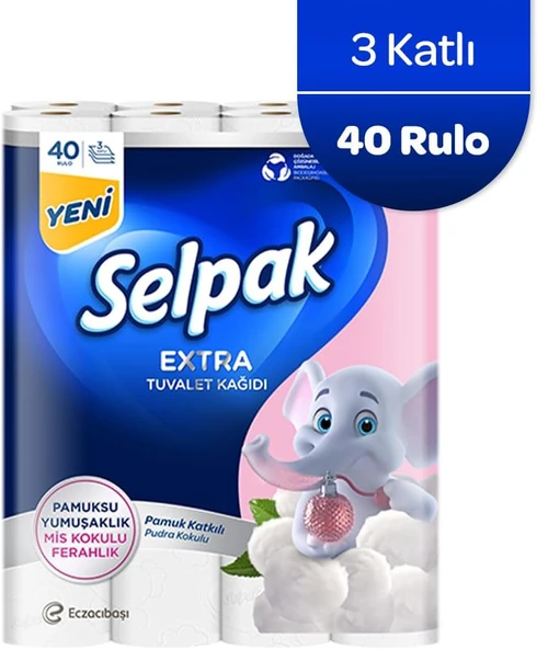 Selpak Extra 40'Lı Pamuklu Pudra Kokulu Tuvalet Kağıdı ürün görseli 1