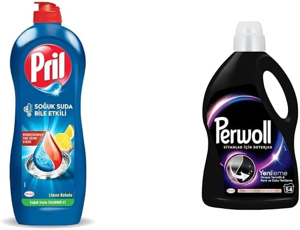 Pril Cold Power Çözme Etkili Limon Kokulu + Perwoll Hassas Sıvı Çamaşır Deterjanı Siyah ürün görseli 1