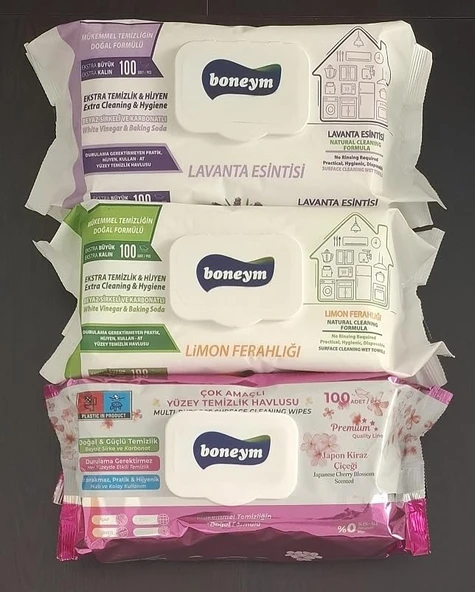 Boneym Çok Amaçlı Yüzey Temizlik Havlusu 3’Lü Set – Lavanta Esintisi – Limon Ferahlığı – Japon Kiraz Çiçeği ürün görseli 1