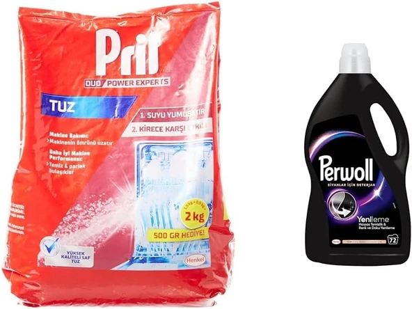 Pril Duo Power Experts Kirece Karşı Etkili Bulaşık Makinesi Tuzu (1 X 2000 G) + Perwoll Siyahlar Için Hassas Sıvı Çamaşır Deterjanı 4 L 1 Paket (1 X 4000 Ml) ürün görseli 1