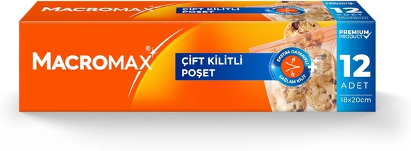 Macro Çift Kilitli Poşet 12 Adet (18X20 Cm), Sızdırmaz Hava Geçirmez Buzdolabı Poşeti ürün görseli 1