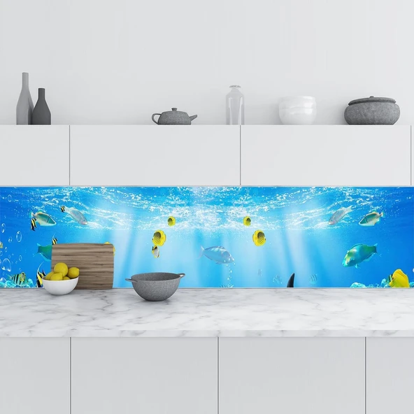 Mutfak Tezgah Arası Folyo Fayans Kaplama Folyosu Denizaltı Güneş 60X500 Cm ürün görseli 1