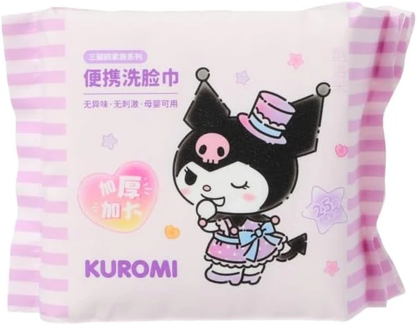 Sanrio Kuromi İnci Dokulu Kuru Mendil –%100 Viskon Yumuşak Emici Bakım Mendili (25 Adet) ürün görseli 1
