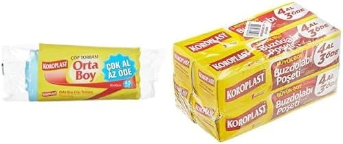 Orta Boy 40'Lı Torbası 55 X 60 Cm (1 X 40 Adet) Koroplast Büyük Boy 80'Li 4 Al 3 Öde Buzdolabı Poşeti (4 X 20) ürün görseli 1