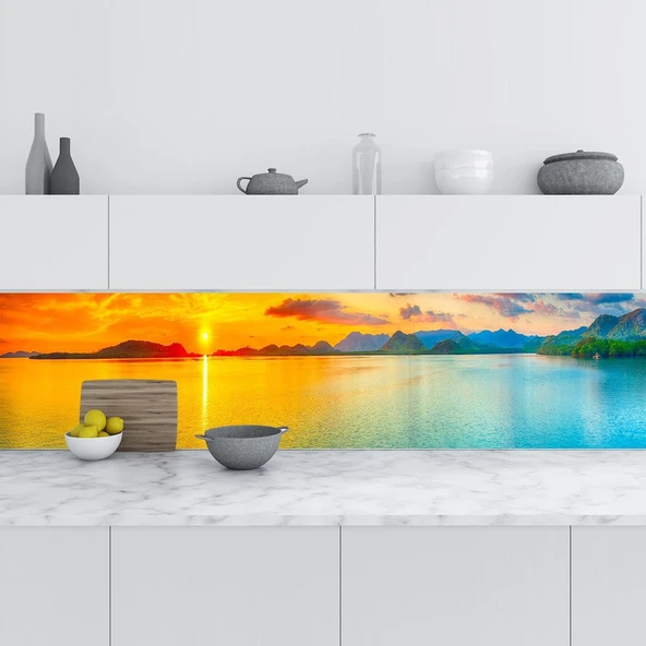 Mutfak Tezgah Arası Folyo Fayans Kaplama Folyosu Deniz Dağ 60X500 Cm ürün görseli 1