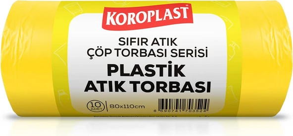 Plastik Atıklar Torbası 10'Lu 80×110 Cm, Dayanıklı & Geniş Hacimli, Çift Katlı, Geri Dönüştürülebilir Poşeti, Mutfak, Bahçe, Ofis, Restoran, Okul, Fabrika, Piknik Alanı, Market, Depo ürün görseli 1