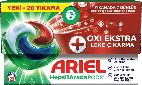 Hepsi1Arada Pods Oxi Extra Çıkarma Kapsül Çamaşır Deterjanı Beyazlar Renkliler 20 Yıkama ürün görseli 1