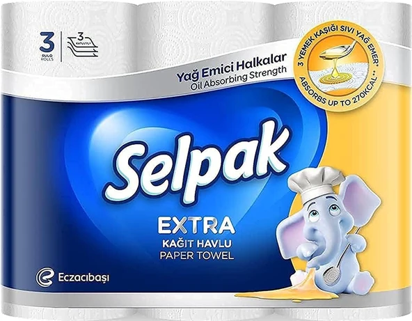 Selpak Emici 3 Katlı Kağıt Havlu 3'Lü (1 X 3 Adet) ürün görseli 1