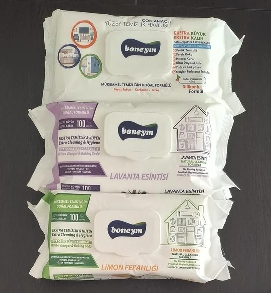 Boneym Çok Amaçlı Yüzey Temizlik Havlusu 3’Lü Set – Beyaz Sabun – Lavanta Esintisi – Limon Ferahlığı ürün görseli 1