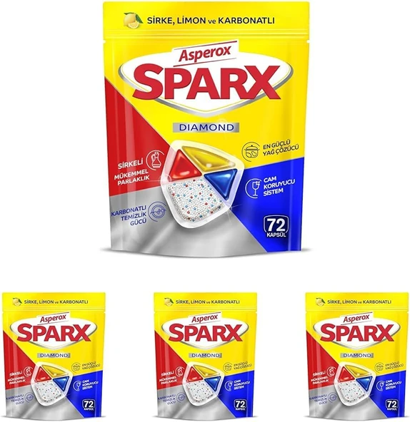 Asperox Sparx Diamond Bulaşık Makinesi Kapsülü 72 Adet (4 Paketi) ürün görseli 1