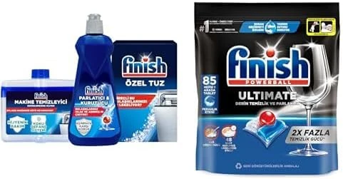 Temizlik Bakım Seti (Parlatıcı 400 Ml + Makine Temizleyici Sıvı 250 Ml + Tuz 500 G) Ultimate 85 Kapsül Bulaşık Makinesi Deterjanı Tableti (1 X 85 Kapsül) ürün görseli 1