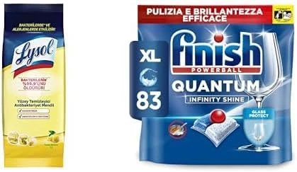 Lysol Pratik Yüzey Temizleyici Antibakteriyel Islak Mendil Turunç Bahçesi (1 X 72 Adet) Quantum Infinity Shine 83 Kapsül Bulaşık Makinesi Deterjanı Tableti (1 X 83 Kapsül) ürün görseli 1