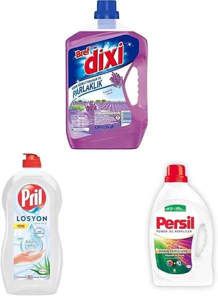 Bref Dixi Lavanta Kokulu + Pril Losyon Aloe Vera Özlü Kaşmir Etkisi + Power Jel Color Derin Temizleme 26 Yıkama Renkliler ürün görseli 1
