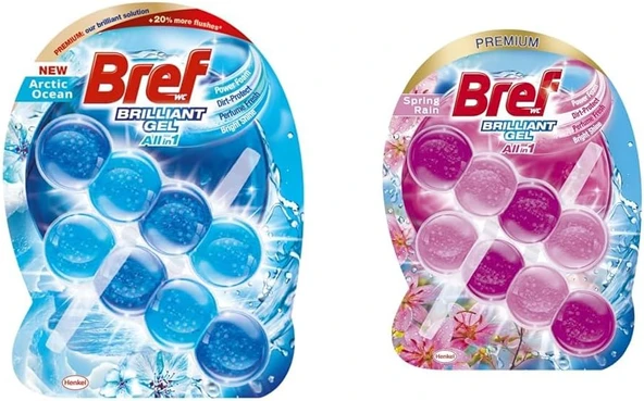 Bref Wc Brilliant Gel Duopack Klozet Bloğu 2 Okyanus 1 Çiçek, 3 X 2'Li Paket ürün görseli 1